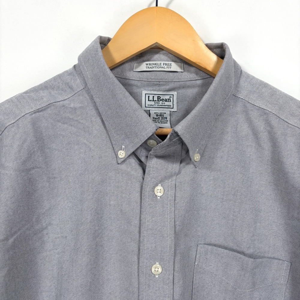 LL Bean Wrinkle Free Short Sleeve Button Down Shirt Men Size 18 Traditional Fit - Picture 4 of 10
